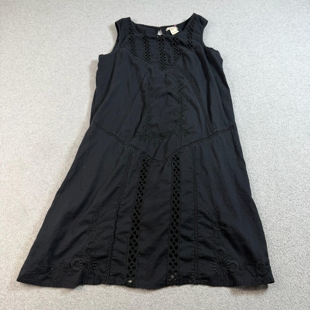 Sundance Dress Womens 8 Black Sleeveless Cotton Embroidered Boho Lace Tunic Art